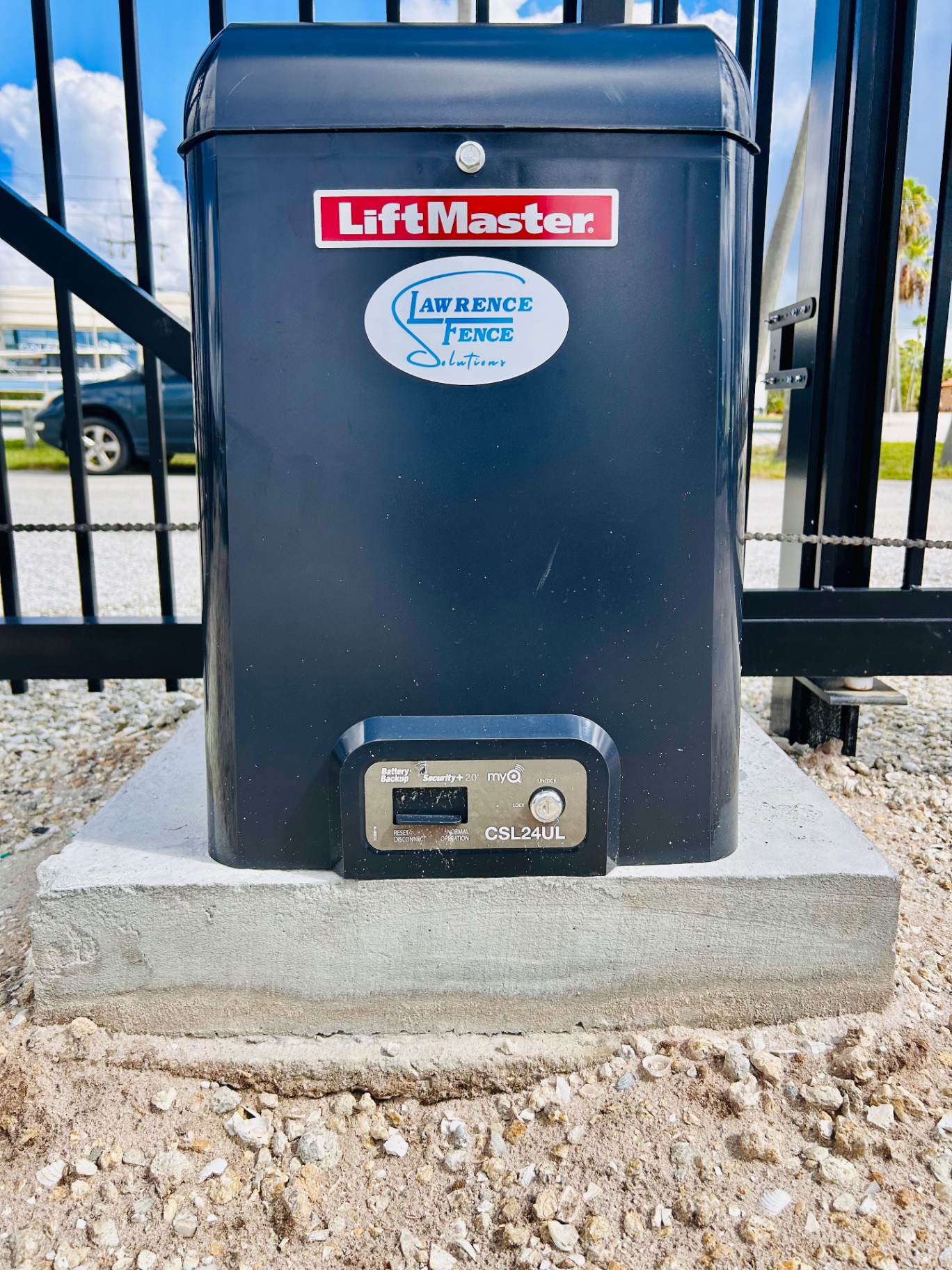 LiftMaster automatic gate operator installed on commercial gate